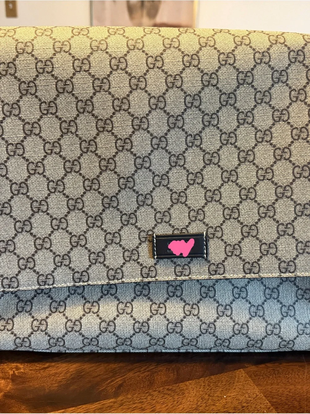 Beige Monogram Baby Bag with Black Leather Trim